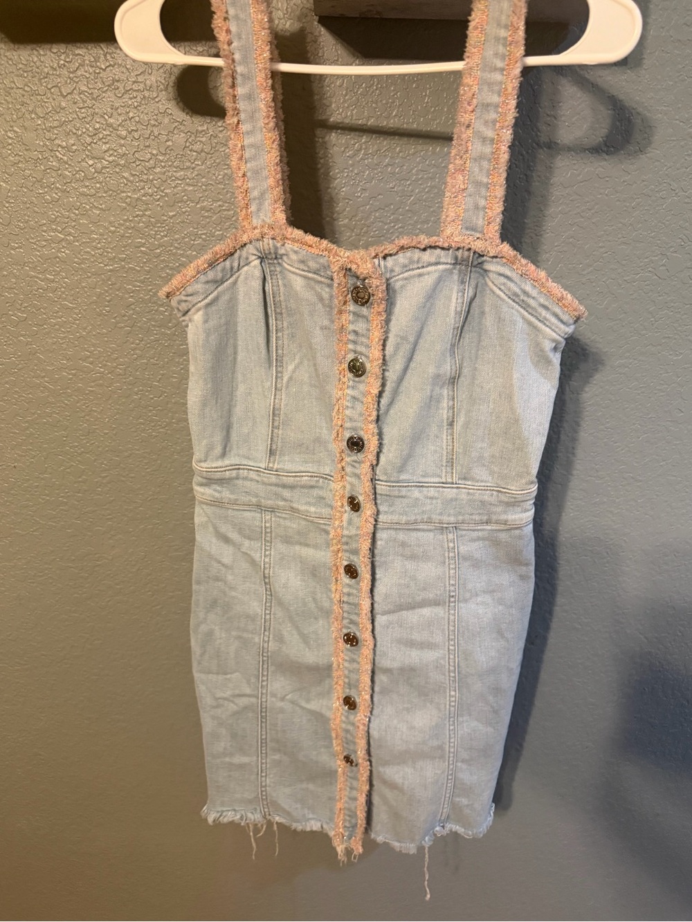 7 for all mankind denim pink fringe dress size M like new - Picture 2 of 6